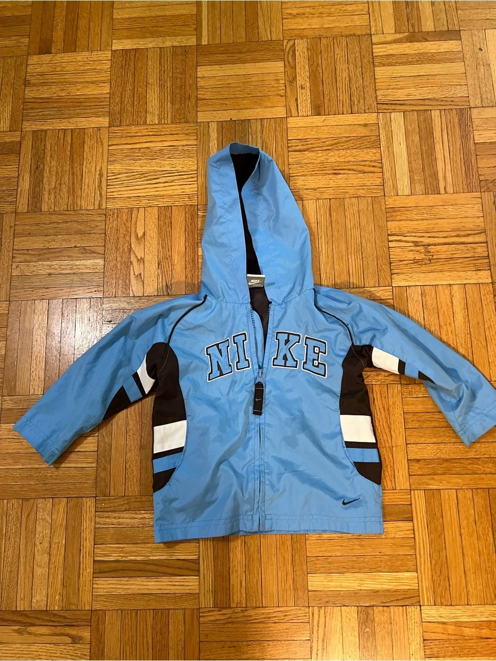 Nike Light Blue Hooded Kids Jacket with chocolate brown & White Accents 24m